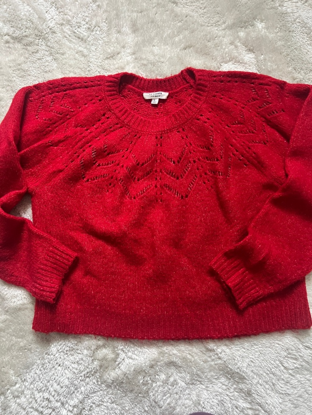 BB Dakota Red Crewneck Sweater with Eyelet Yoke